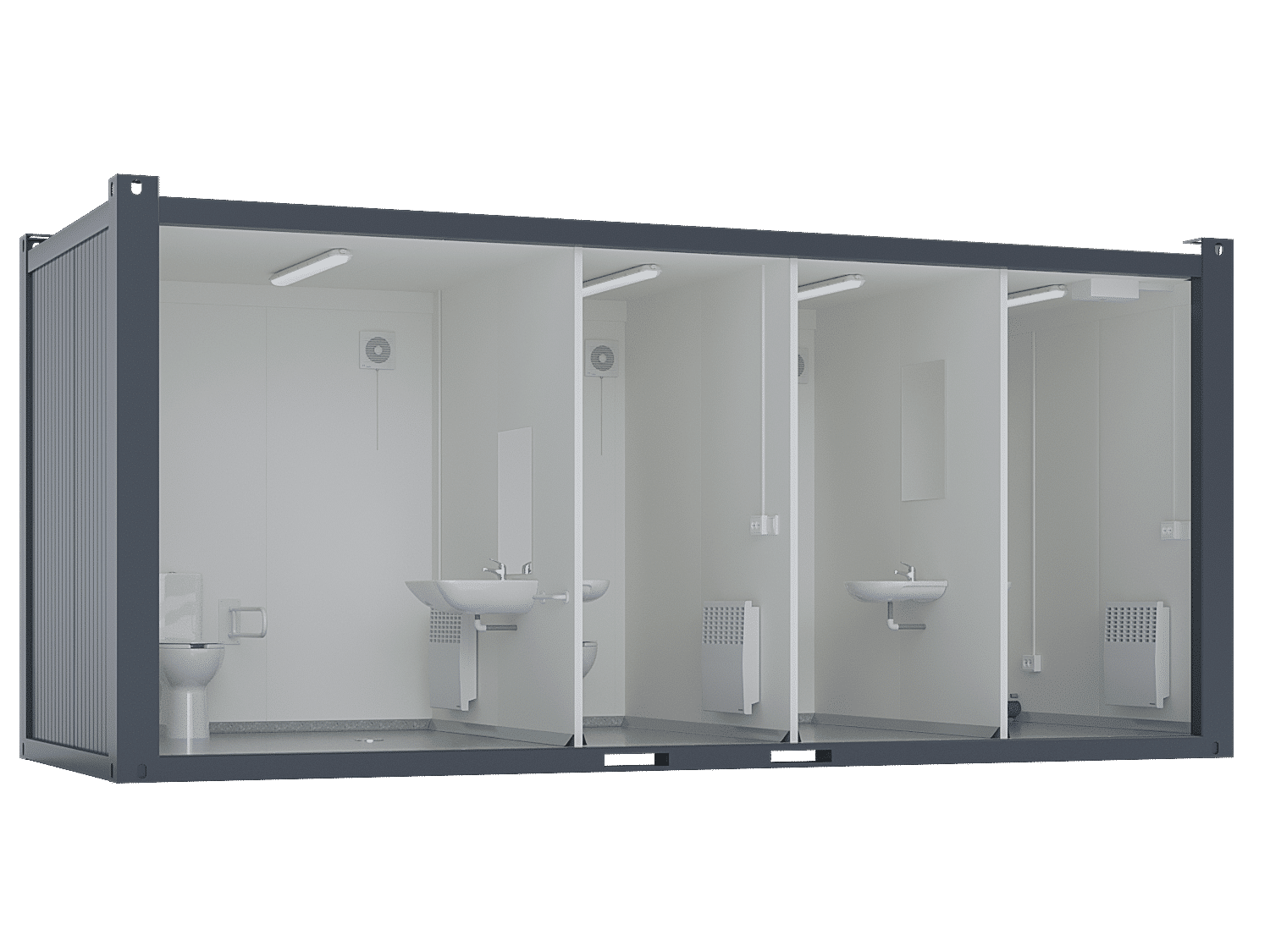 20' Toilet Container, three standard and one barrier-free toilet ...